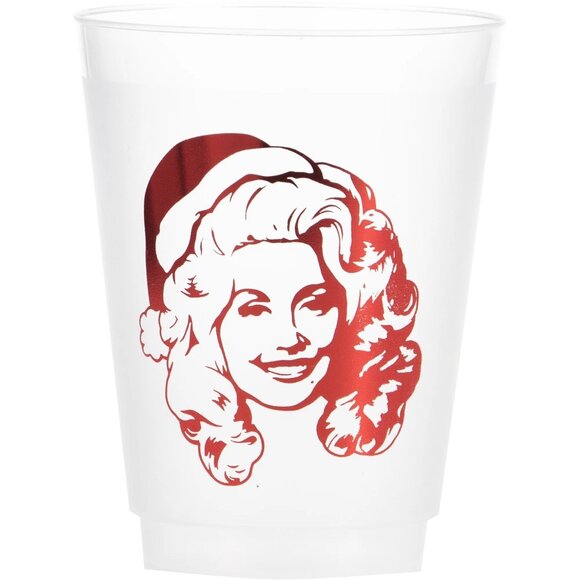 Dolly Parton Other - Set of 6 Dolly Parton Red Frosted Holiday Christmas Plastic Cups 16oz Holiday